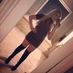 Green suede t shirt dress